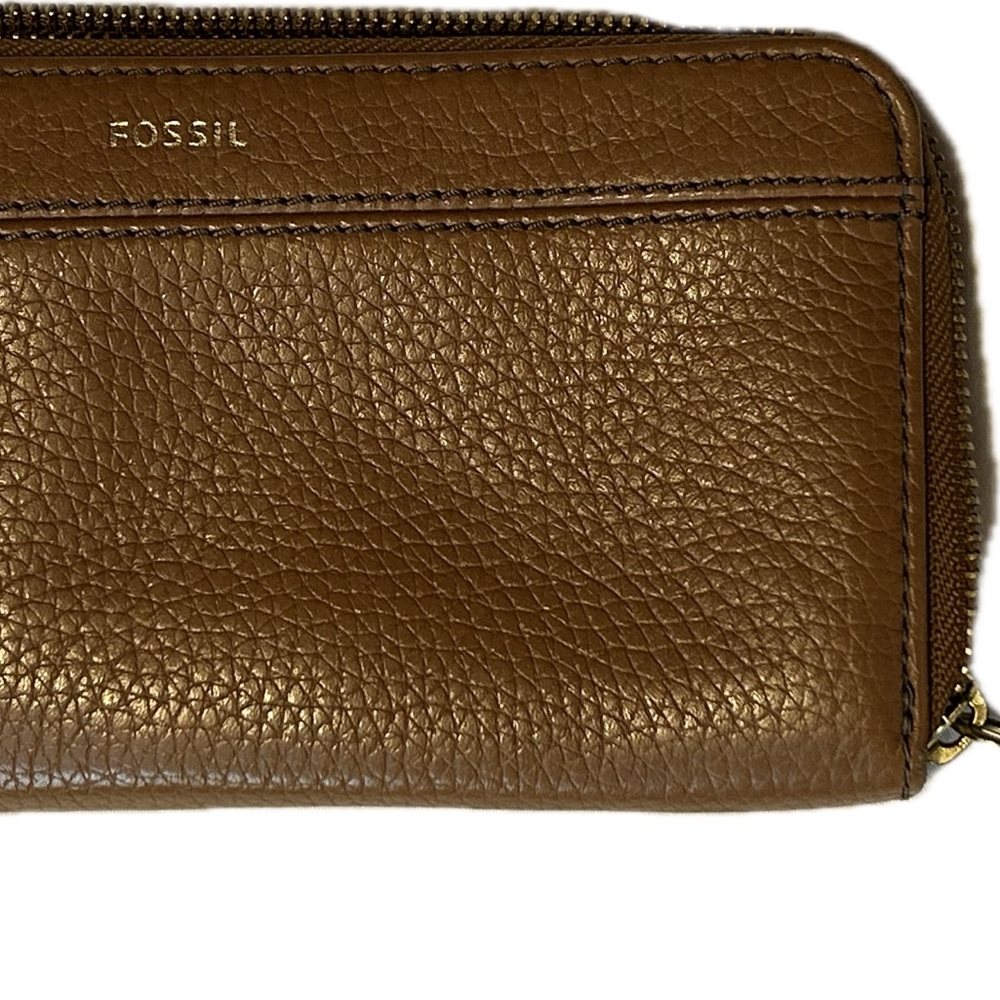 FOSSIL Tara Zip-Around Tassel Clutch Leather Pebbled Wallet